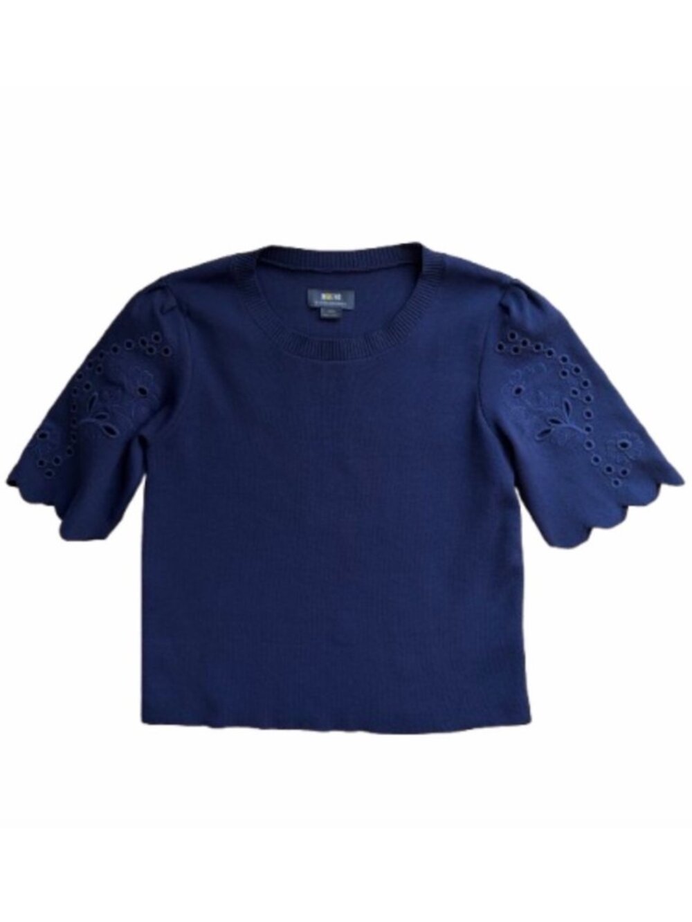Anthropologie Maeve Scalloped Twofer Sweater Tee, Navy, XS, EUC